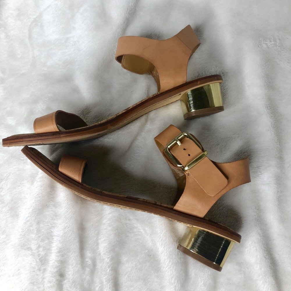 Trendy Sam Edelman flat tan cork buckle sandals